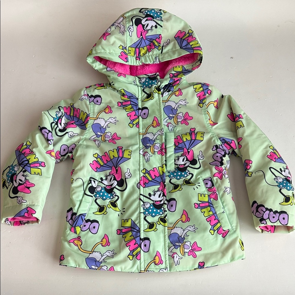Disney Minnie Mouse & Daisy Hooded Waterproof/ Fleece Lined Jacket Girls XS NWOT